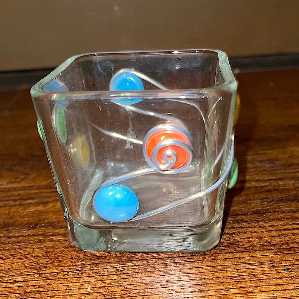 Small Sea Glass Colorful Square Candle Holder Trinket Dish Decor - Picture 5 of 9